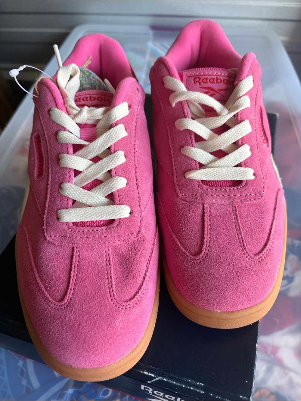 Reebok Women's Pink Suede Low-Top Sneakers with Cream Laces